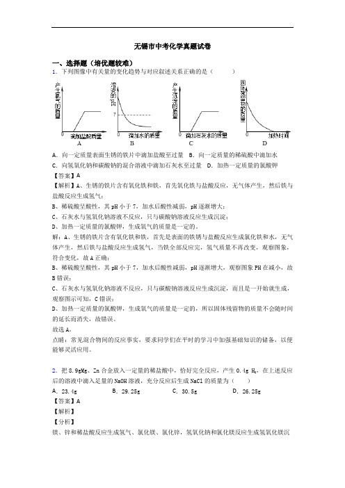 无锡市中考化学真题试卷