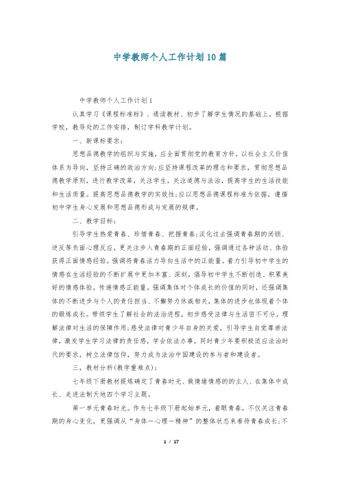 中学教师个人工作计划10篇