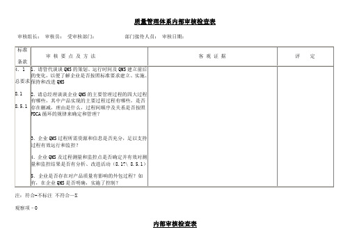 质量管理体系审核检查表参考