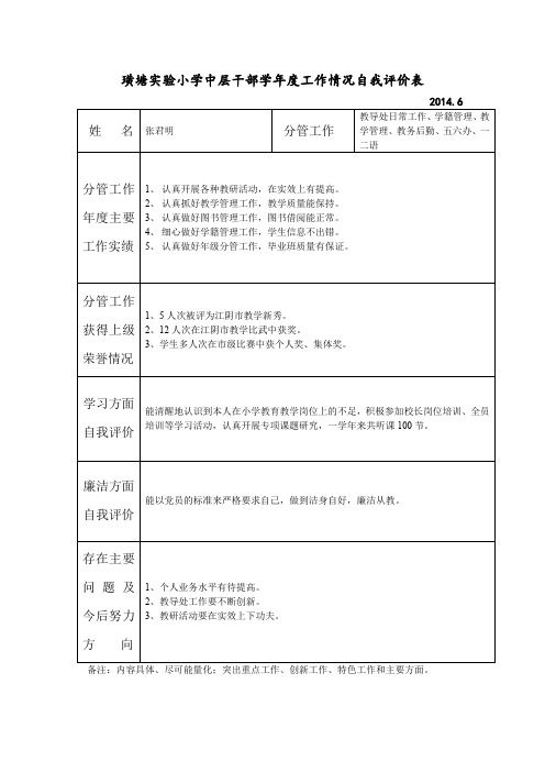 璜塘实验小学中层干部学年度工作情况自我评价表.doc