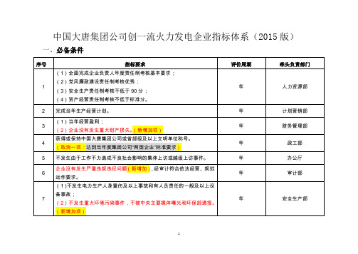 中国大唐集团公司创一流火力发电企业指标体系(2015版)