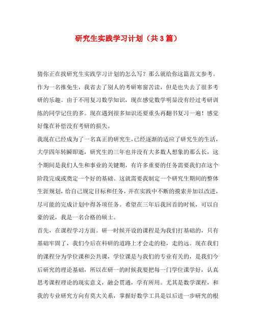 研究生实践学习计划(共3篇)