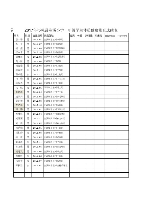 2017体质一年级测查表