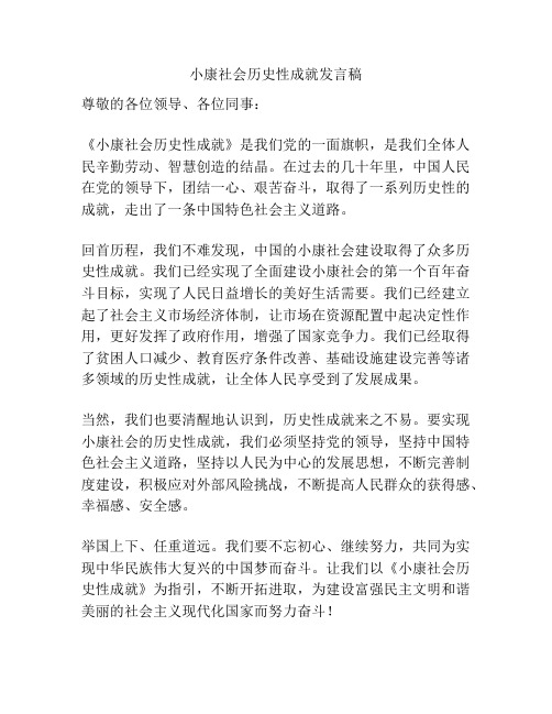 小康社会历史性成就发言稿