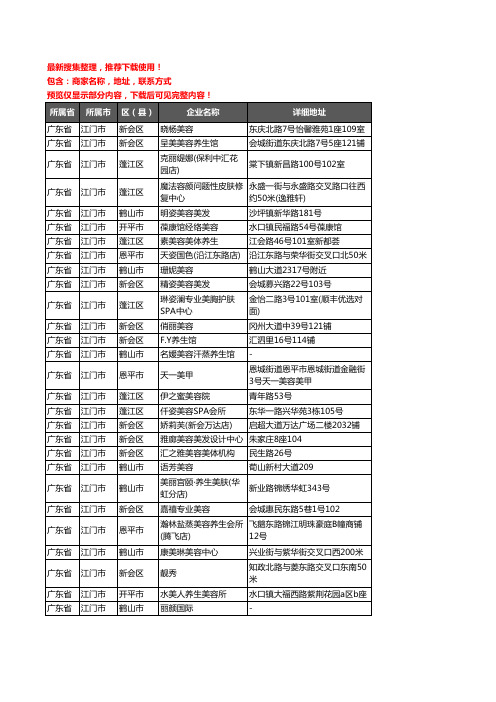 新版广东省江门市美容院企业公司商家户名录单联系方式地址大全1446家