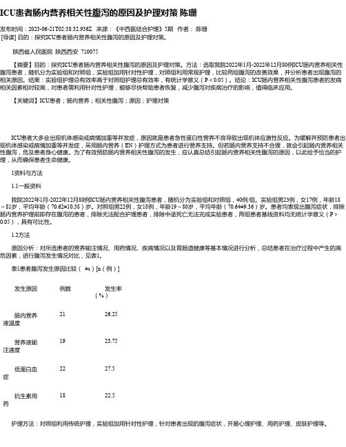 ICU患者肠内营养相关性腹泻的原因及护理对策陈珊