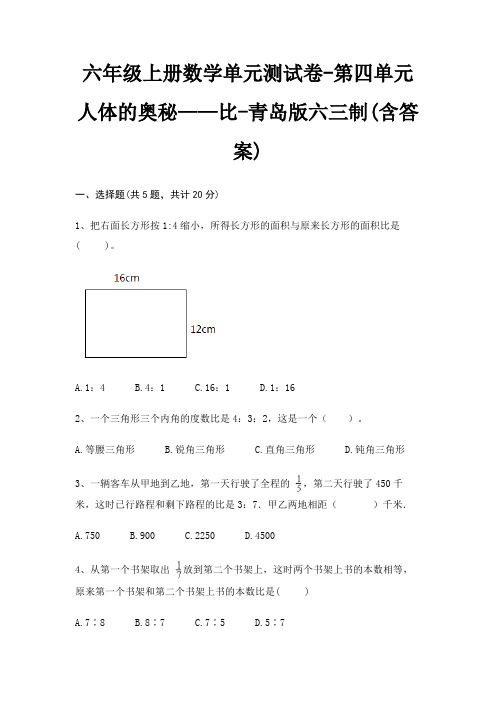 青岛版六三制六年级上册数学单元测试卷第四单元 人体的奥秘——比(含答案)