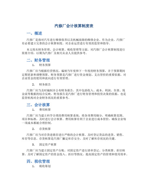 汽修厂会计核算制度表