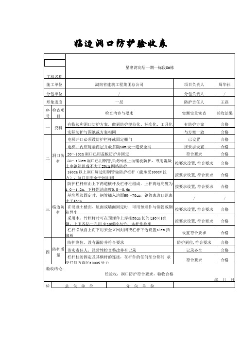 临边洞口防护验收表之欧阳理创编