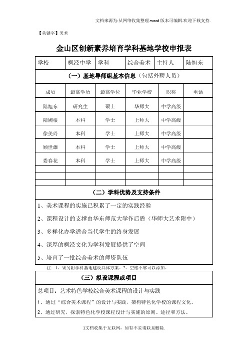 【美术】金山区创新素养培育学科基地学校申报表