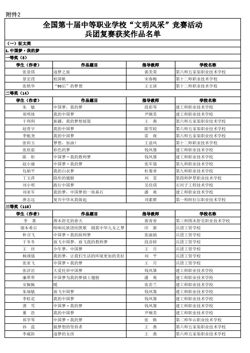 第十届全国文明风采兵团获奖