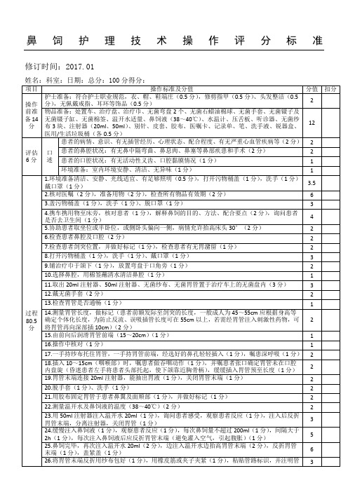 鼻饲护理技术经验操作评分标准