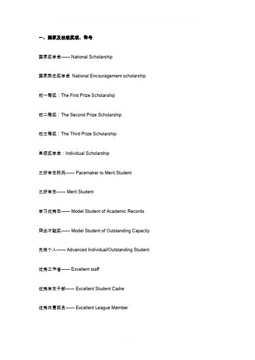 简历中各种证书的英文名称