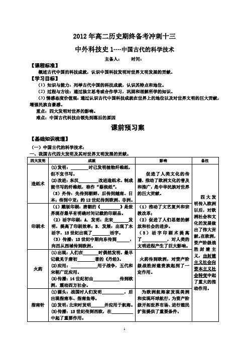 2012年高二历史期终备考冲刺十三