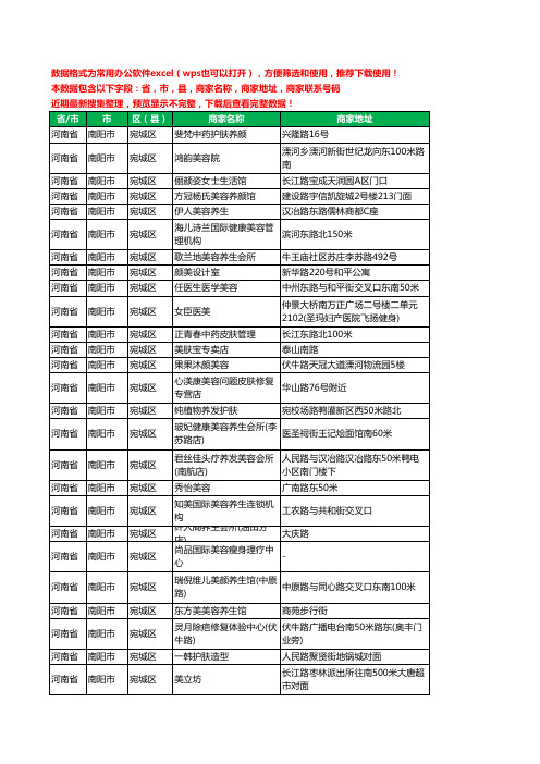 2020新版河南省南阳市宛城区美容院工商企业公司商家名录名单黄页联系电话号码地址大全625家