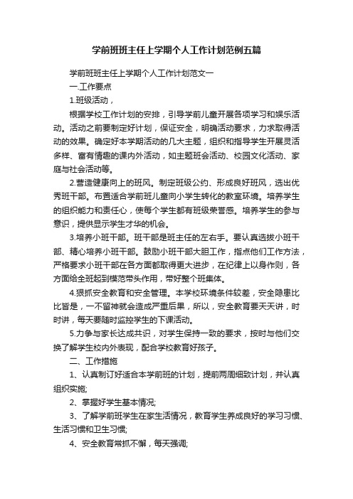 学前班班主任上学期个人工作计划范例五篇