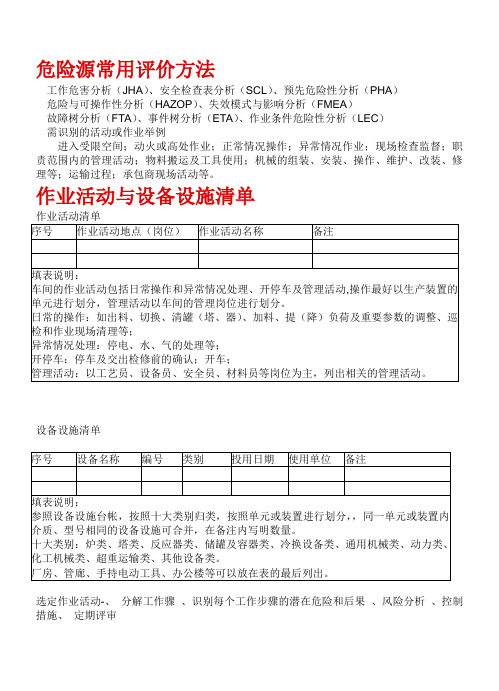 危险源常用评价方法