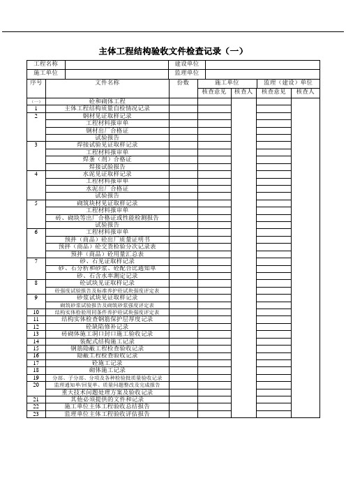 主体工程结构验收文件检查记录