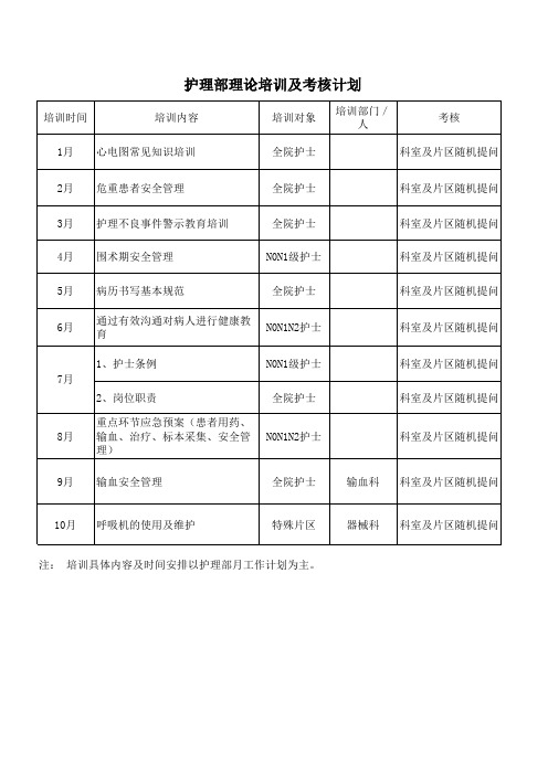 护理理论培训及考核计划