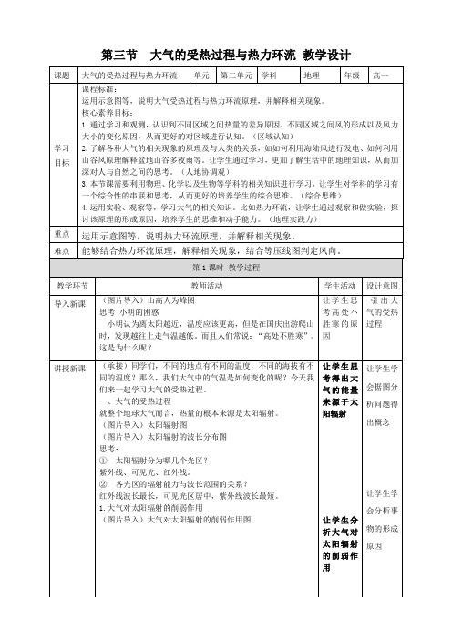 《大气受热过程与热力环流》教学设计