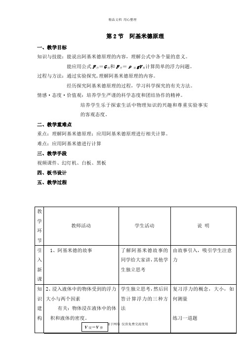 人教版初中物理八年级下册精品教案第2节 阿基米德原理