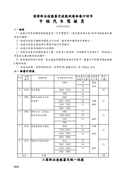 中级汽车驾驶员技能试题