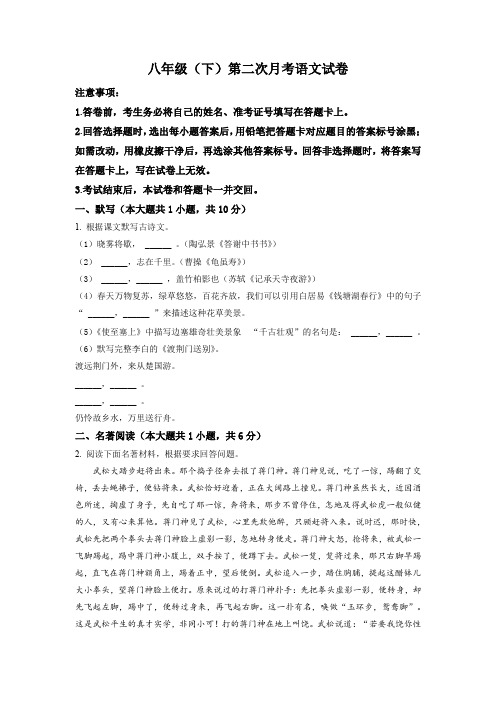 安徽省滁州市定远县第三初级中学2022-2023学年八年级下学期第二次月考语文试题(原卷版)