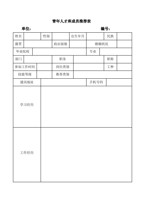 青年人才库成员推荐表