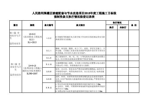 强制性条文执行情况检查记录表(水利工程)