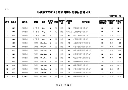 环磷腺苷等738个药品调整后的中标价格目录