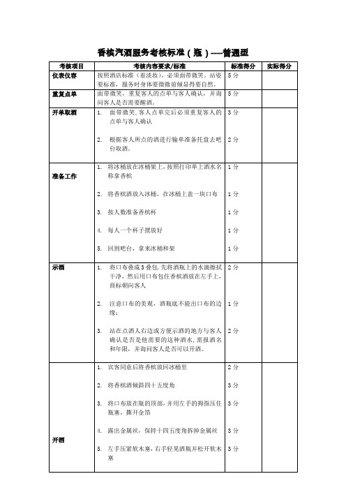 香槟汽酒服务考核表