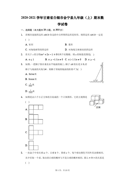 2020-2021学年甘肃省白银市会宁县九年级(上)期末数学试卷