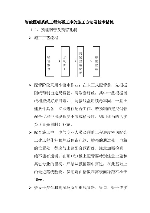 智能照明系统工程主要工序的施工方法及技术措施