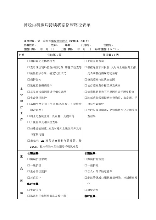 神经内科癫痫持续状态临床路径表单