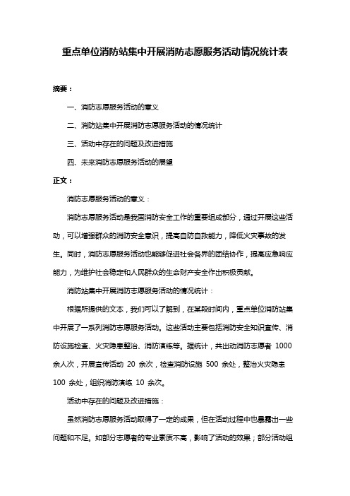 重点单位消防站集中开展消防志愿服务活动情况统计表