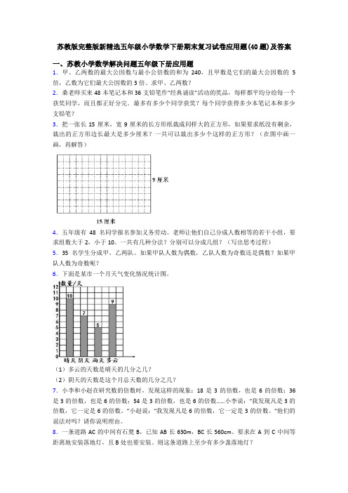 苏教版完整版新精选五年级小学数学下册期末复习试卷应用题(40题)及答案