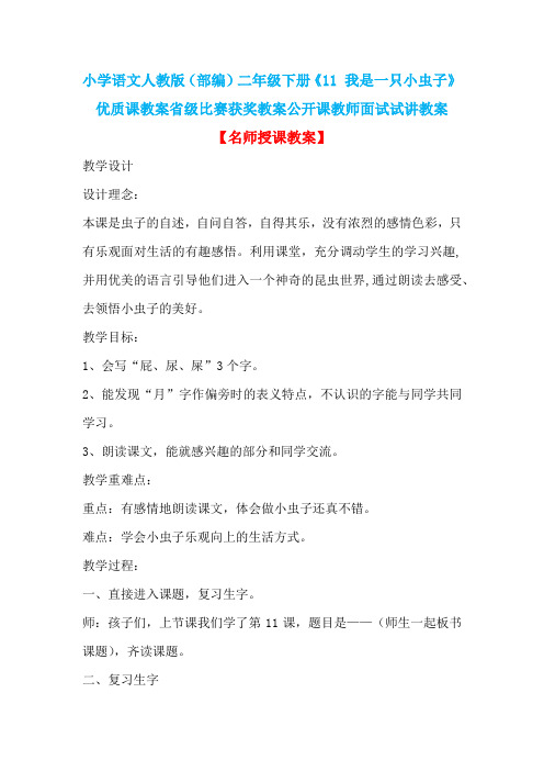 小学语文人教版(部编)二年级下册《11 我是一只小虫子》省级比赛获奖教案公开课教师面试试讲教案n005