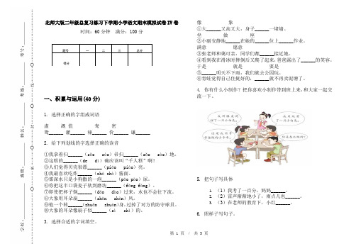 北师大版二年级总复习练习下学期小学语文期末模拟试卷IV卷