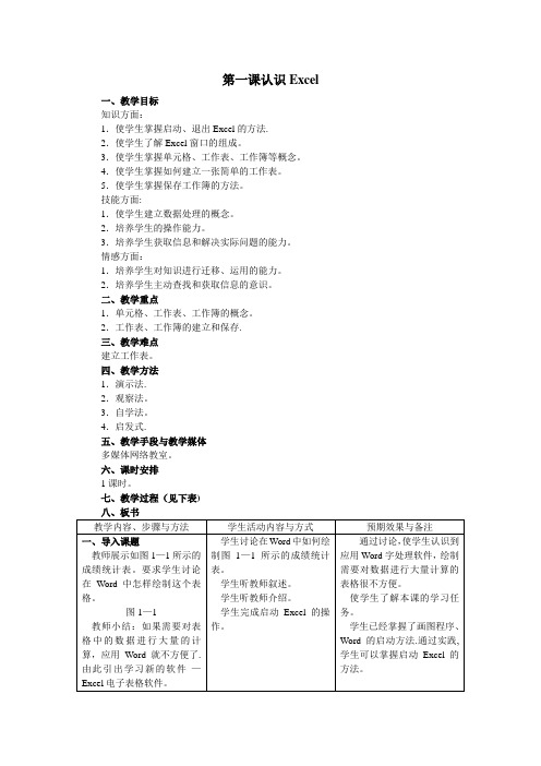 初中信息技术excel教案