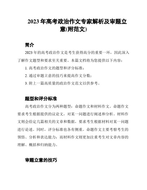 2023年高考政治作文专家解析及审题立意(附范文)