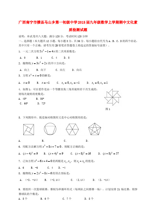 广西南宁市横县马山乡第一初级中学九年级数学上学期期