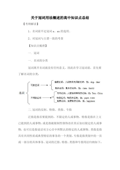 高中英语关于冠词用法概述的高中知识点总结