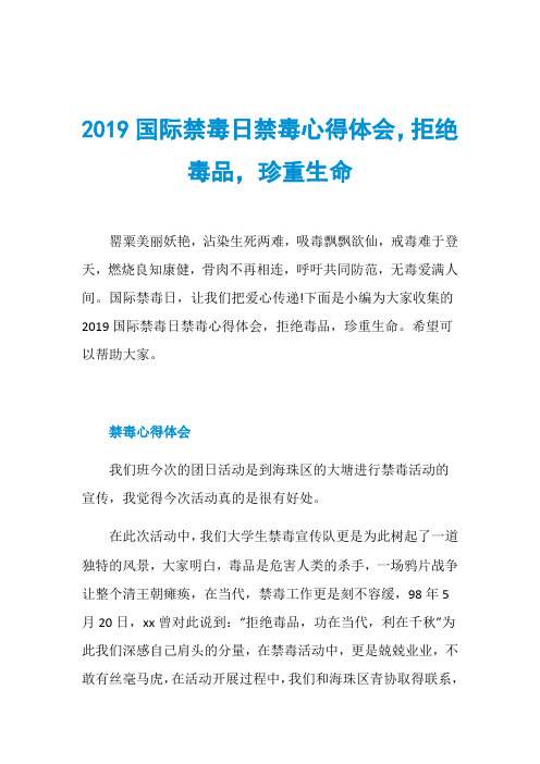 2019国际禁毒日禁毒心得体会,拒绝毒品,珍重生命