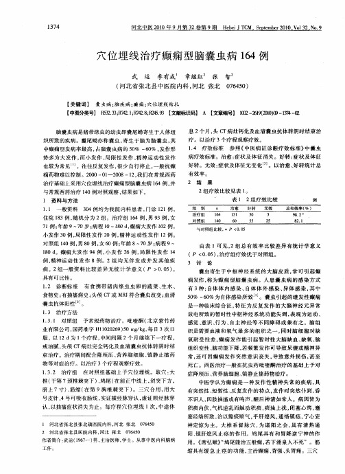 穴位埋线治疗癫痫型脑囊虫病164例