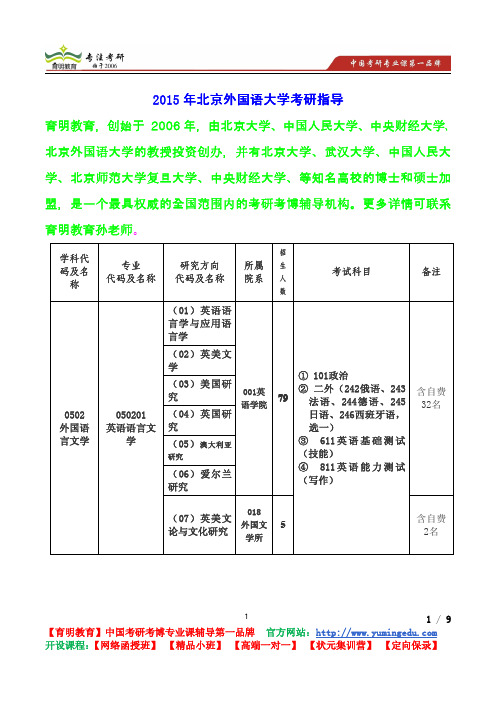 2015年北京外国语大学英语语言文学考研真题,考研参考书,考研经验,复试分数线