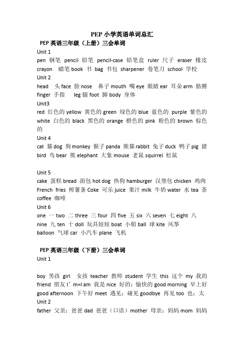 小学英语单词表大全(PEP三年级起点)