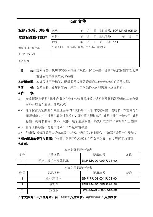 标签、说明书、发放标准操作规程