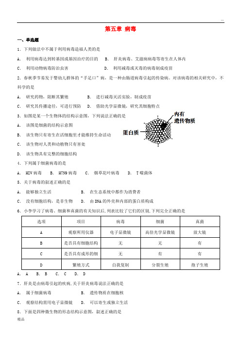 2020八年级生物上册 5.5 病毒测试 (新版)新人教版