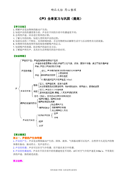 教科版初中物理八年级上册《声》全章复习与巩固(提高)知识讲解