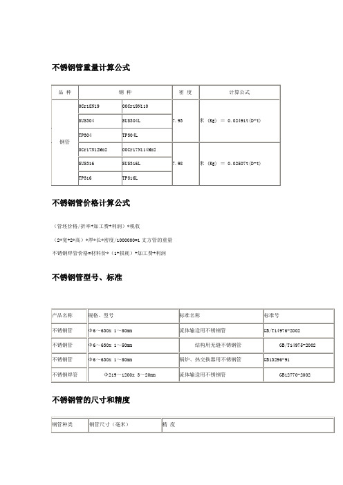 不锈钢管理论重量